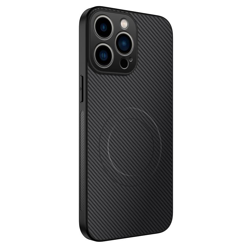 For iPhone 13 Pro 6.1 inch Case Compatible with MagSafe WANLONFENG TQ Series Carbon Fiber Texture PC TPU Phone Cover