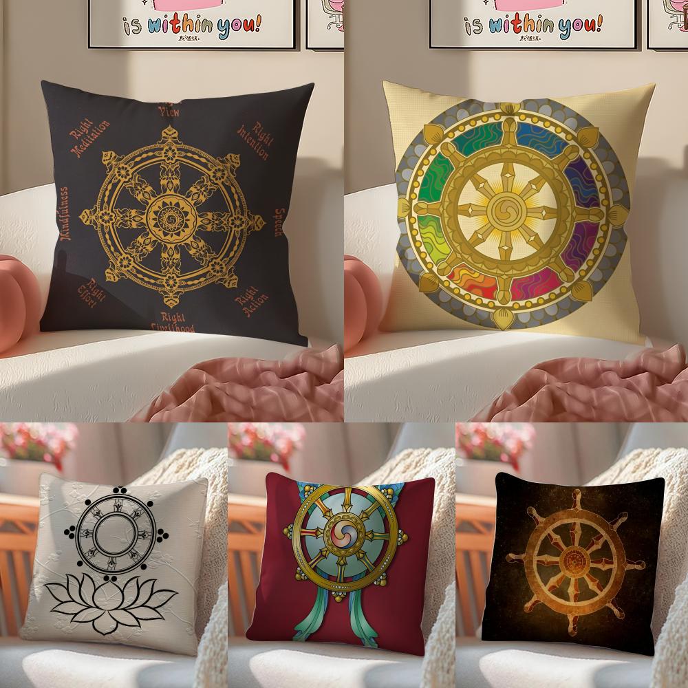 Sacred Religious Symbol DDharmacakra Cushion Cover Pillowcase Short Plush Invisible zipper Room Sofa Cushion Cover