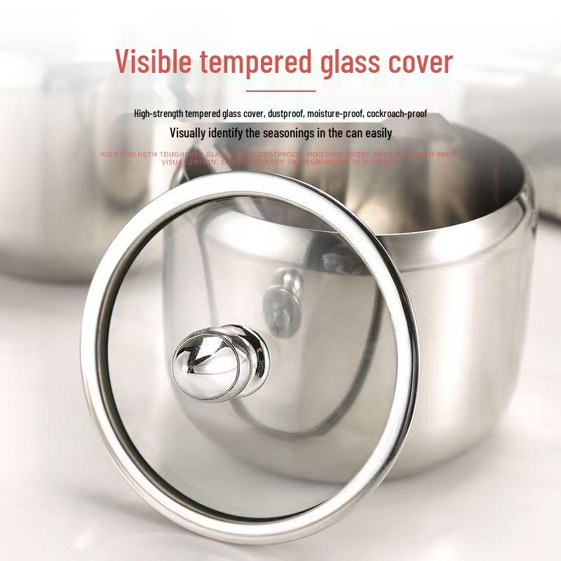 Gold Stainless Steel Seasoning Jar with Lid and Spoon - Korean Style, 304, for Home Kitchen