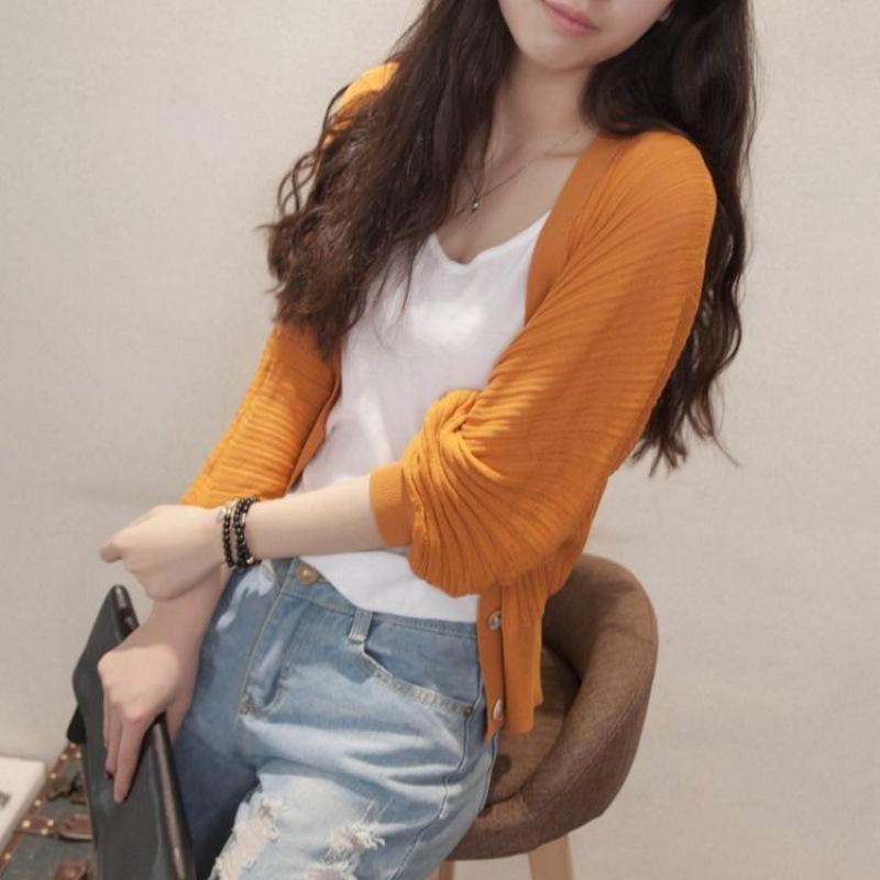 Spring Summer Lantern Sleeve Women Shawl Coat Ice Silk Cover Up Loose Korean Sun Protection Air Conditioning Knit Cardigan Thin