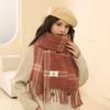 2024 New Winter Imitation Cashmere Checkered Scarf Women'S High End Rose Pink Korean Versatile Retro Warm Scarf