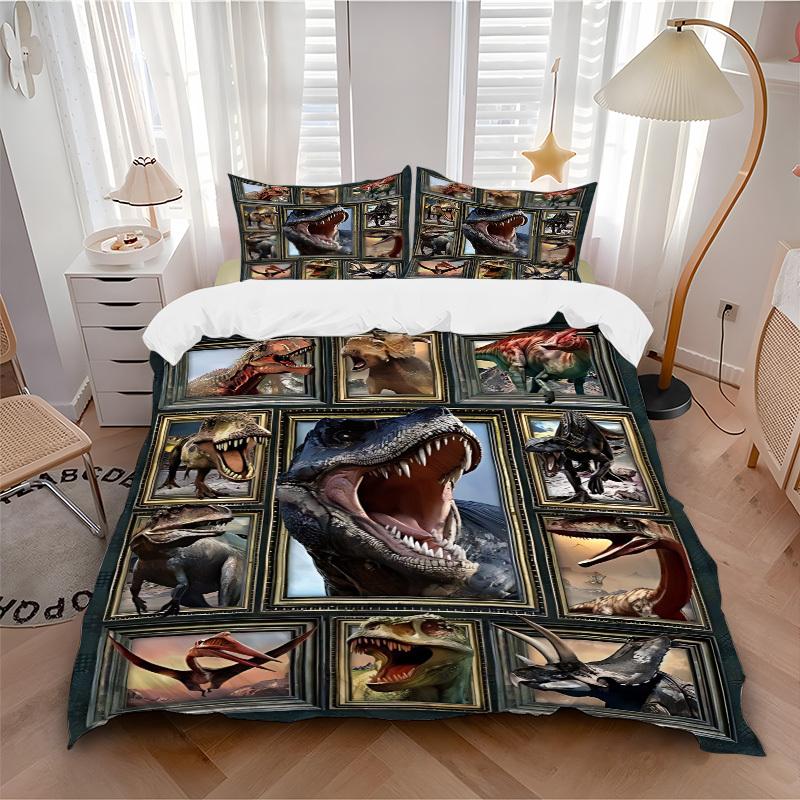 3pcs Dinosaur Collage Duvet Cover Set, Cover For Bedroom Guest Room (1 Duvet Cover + 2 Pillowcase, Without Quilt), Yy250922188