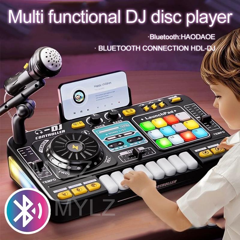 Non-Toxic Kid Dj Mixer With Microphone Electronic Piano Keyboard Bluetooth Dj Turntable Controller Musical Instrument Kid Christmas Gift