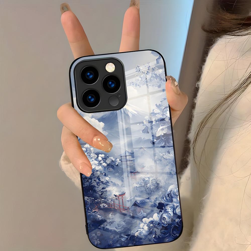 

Oriental Blue And White Phone Case For IPhone 17 Pro Max 16 15 14 Pro Max 13 11 Plus Glass Cover iPhone 16 Pro Max