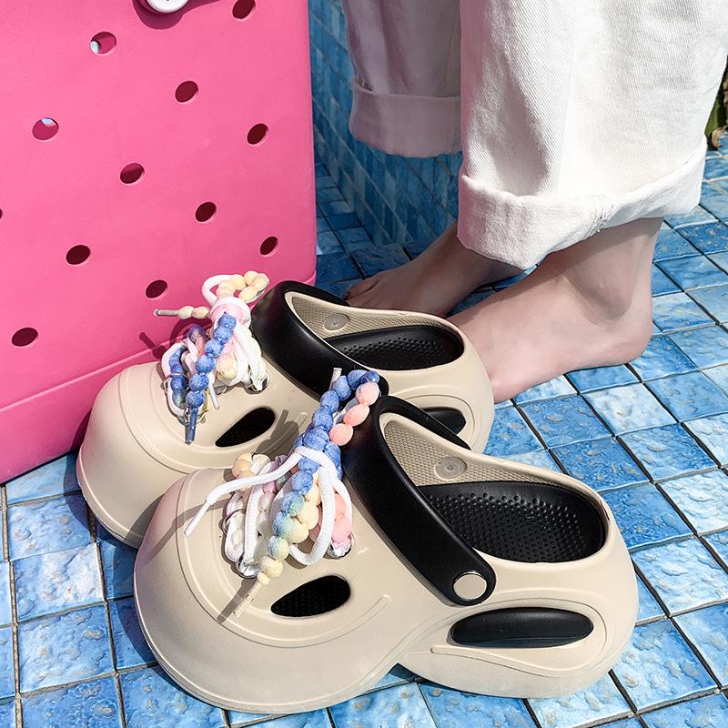 Dopamine Bow Thick-soled Stepping On Shit Hole Shoes Women's 2025 New Spring and Summer Outer Wear Bag Head Beach Cool Slippers