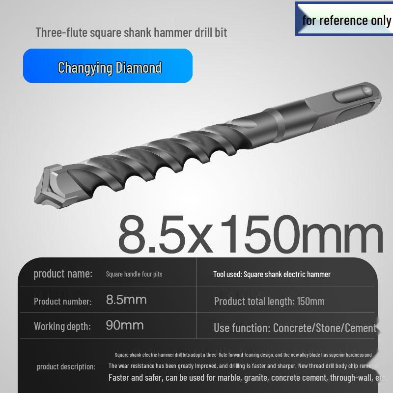 Three-Flute Round & Square Shank Drill Bit for Concrete, Cement, Rebar, Stone, Granite, Marble.