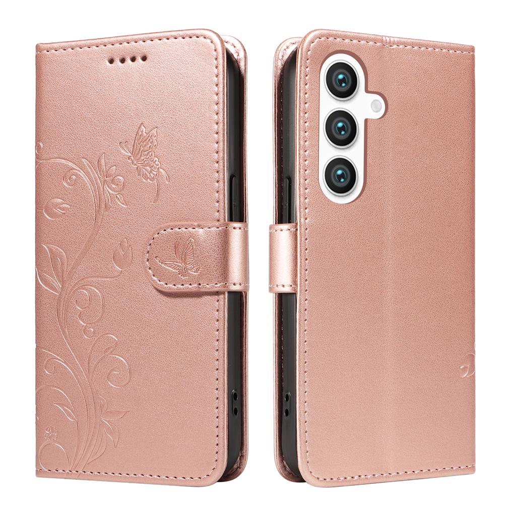 For Samsung Galaxy S24/Galaxy S25 PU Leather Cases Flower Pattern Wallet Stand Phone Cover with Strap