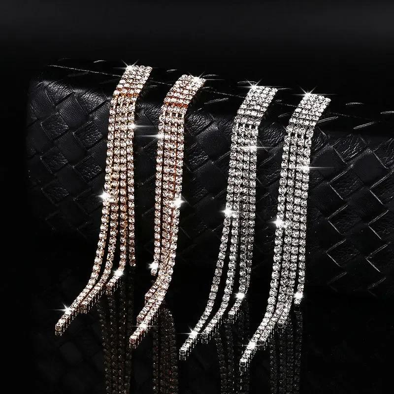 Vintage Long Gold Color Earrings Shiny Thread Tassel Drop Earrings For Women Luxury Hanging Korean Elegant Wedding Party Jewelry