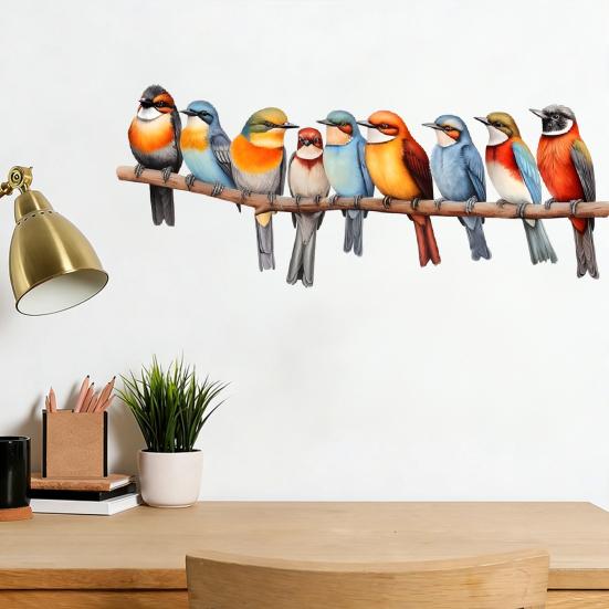 Yousheng Birds on The Tree Branch Wall Sticker Colorful Birds Wall Decals Self Adhesive Peel And Stick Art Murals for Bedroom Office Classroom Living
