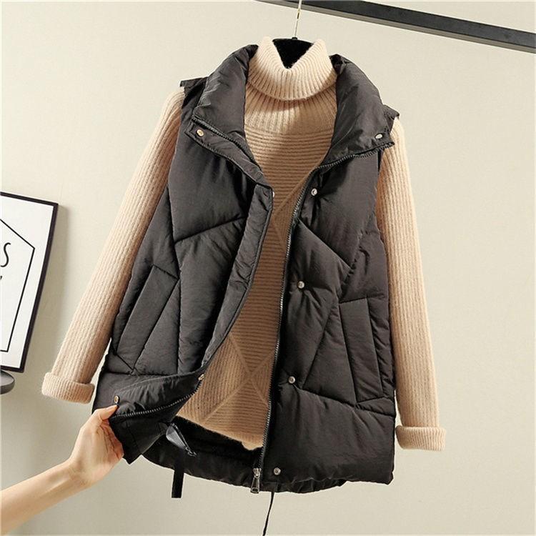 Damen Winterweste Reverskragen Reißverschluss Westenjacke mit Taschen Baumwollwattiert Warmer Ärmelloser Mantel für Outdoor-Weste