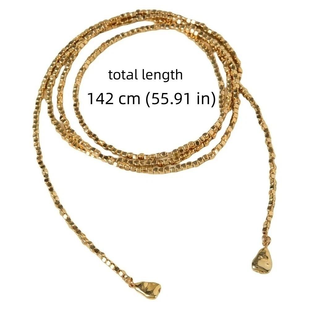 Hip-hop Long Square Bead Necklace Geometric Elegant Minimalist Necklace Vintage Alloy Sweater Chain Women