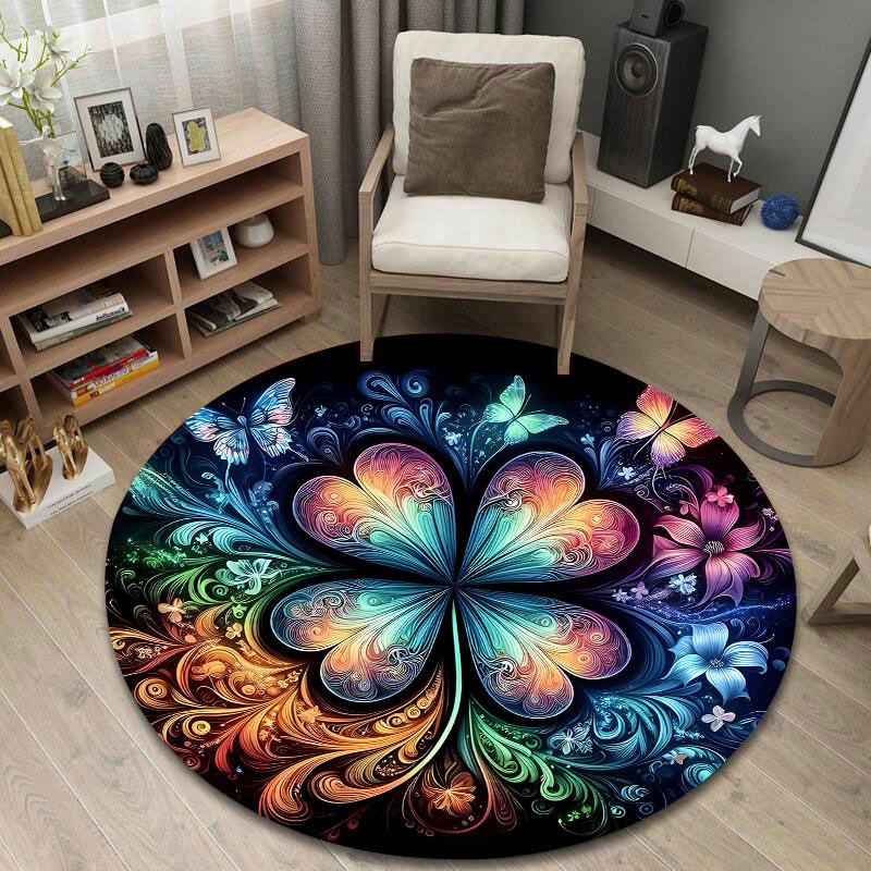 Trendy Round Halloween Multicolor Rug Pad, Non-Slip Floor Mat for Family Room