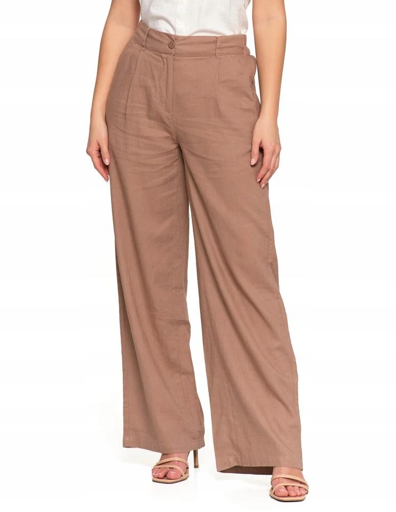 Women's Linen Trousers, Wide, High Waist, Elegant, MORAJ S BEIGE