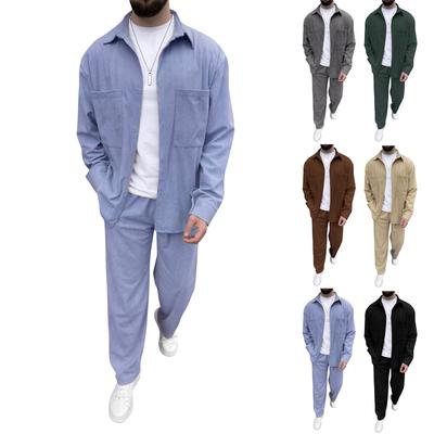 Men's Color Button Double Pocket Long Sleeve Jacket Casual Trousers Two Piece Suit