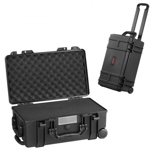 VEVOR Weatherproof Hard Case, Heavy Duty Protective Dry Box Case with Pre-cut Foam, Wheels & Retractable Pull Handles for Travel, Hunt, Military