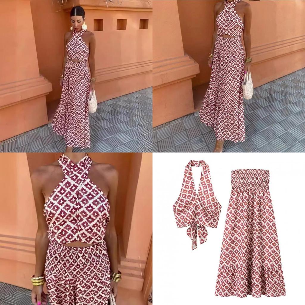 Summer High Waist Sleeveless Print Dress Set For Women With 3d Pattern And Polyester Fabric