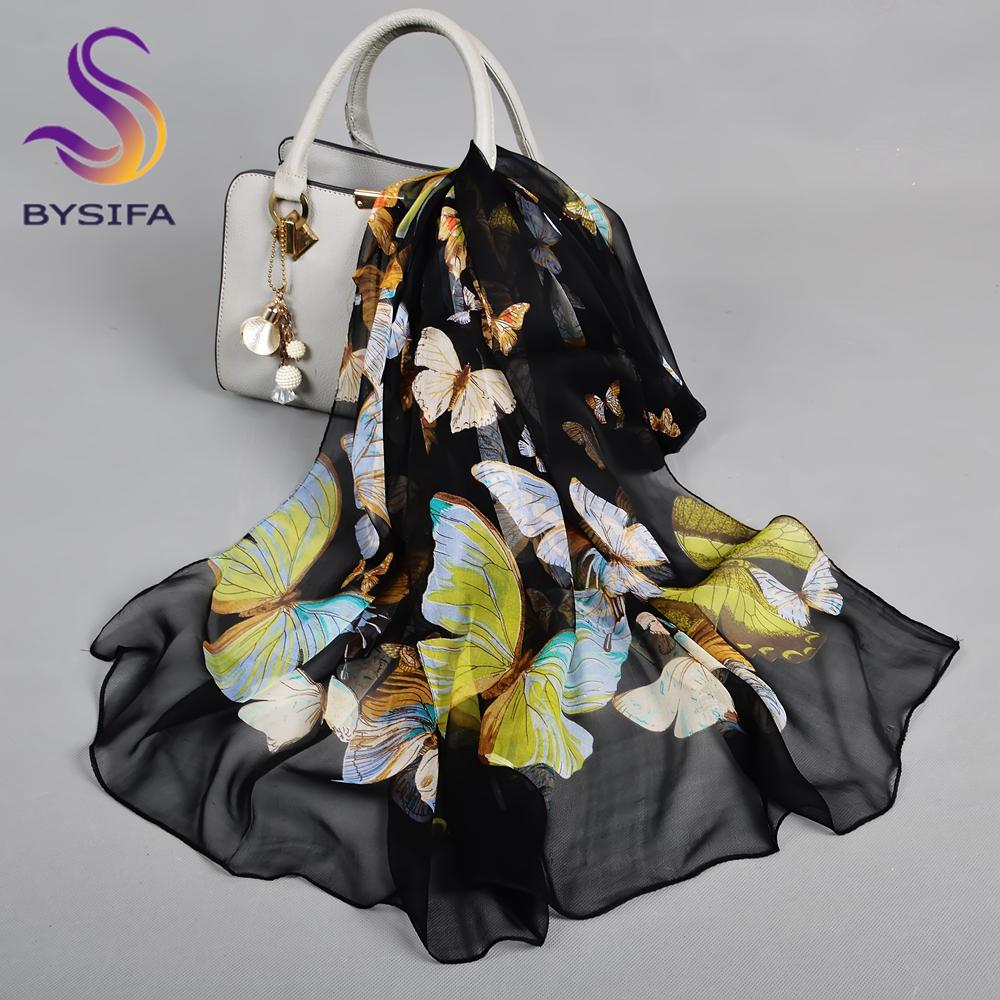 Purple Butterfly Print Chiffon Silk Scarf 160*55cm-Luxury Mulberry Silk Shawl For Women,Lightweight&Soft,Mother's Day Gift