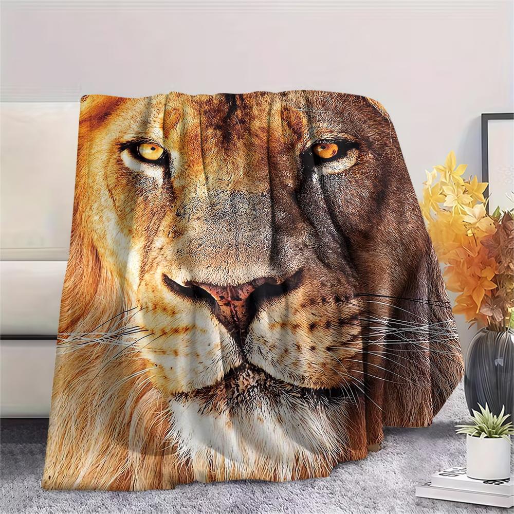 1Pc Lion Tiger Head Print Flannel Blanket, High Quality Comfortable for All Seasons, Home Decor, Warmth and Comfort, Perfect for Christmas Gifts
