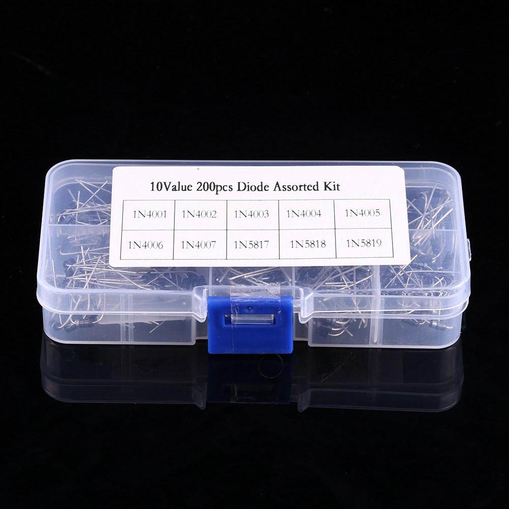 

200 шт. 10 значень Асортимент випрямних діодів Електронний набір 1N4001~1N4007 1N5817~1N5819 З коробкою