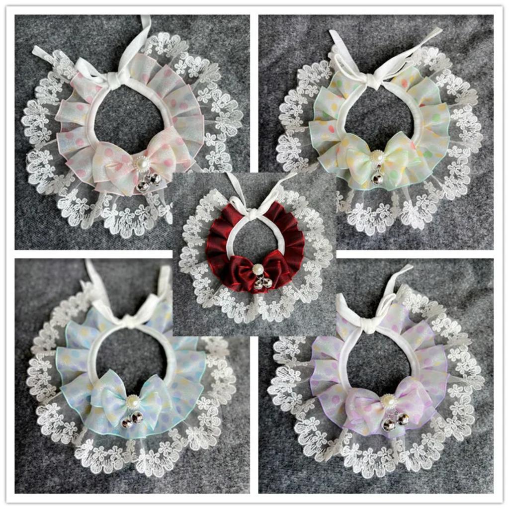 Cat Dog Bibs Collar Floral Embroidery Lace Neck Scarf For Pet Bowknot Accessories Necklace Strap Bandanas