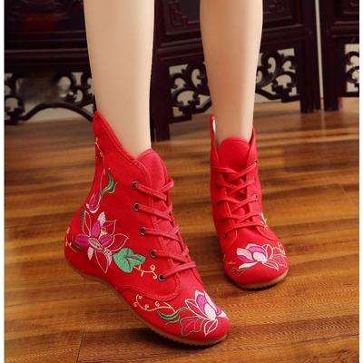 Fashion Embroidery Shoes Handmade Women's Embroidered Canvas Ballet Flats Ladies Comfortable Chinese Ballerinas Vegan