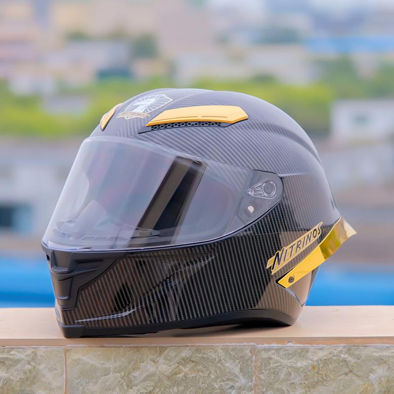 

Шлем для мотогонок, одобренный ECE, летний сезон, шлем-интеграл для мотоцикла, шлем из черного углеродного волокна с золотым спойлером XL