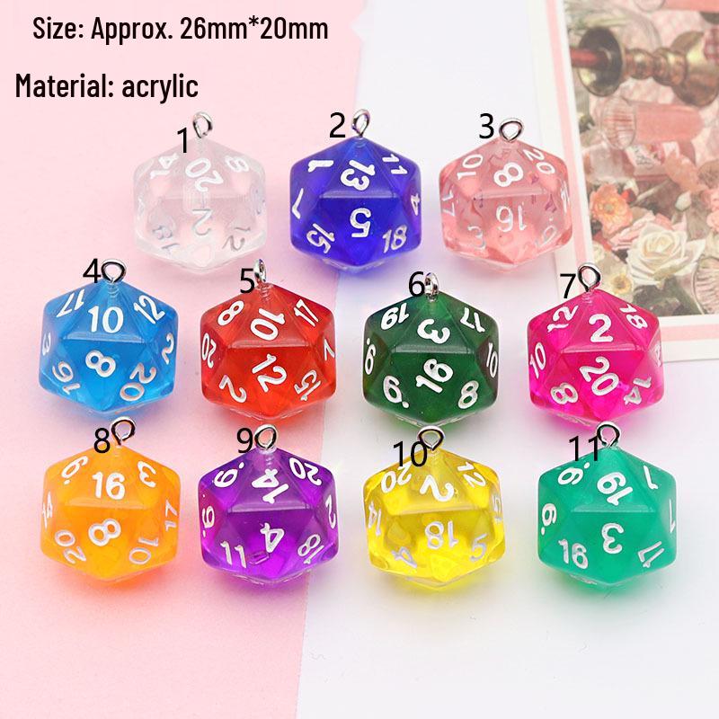 20-Sided Colored Transparent Acrylic Dice Pendant Keychain for DIY Jewelry
