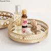Nordic Light Luxury Style Golden Wrought Iron Glass Mirror Base Tray Living Room Desktop Jewelry Tray Household Storage Tray