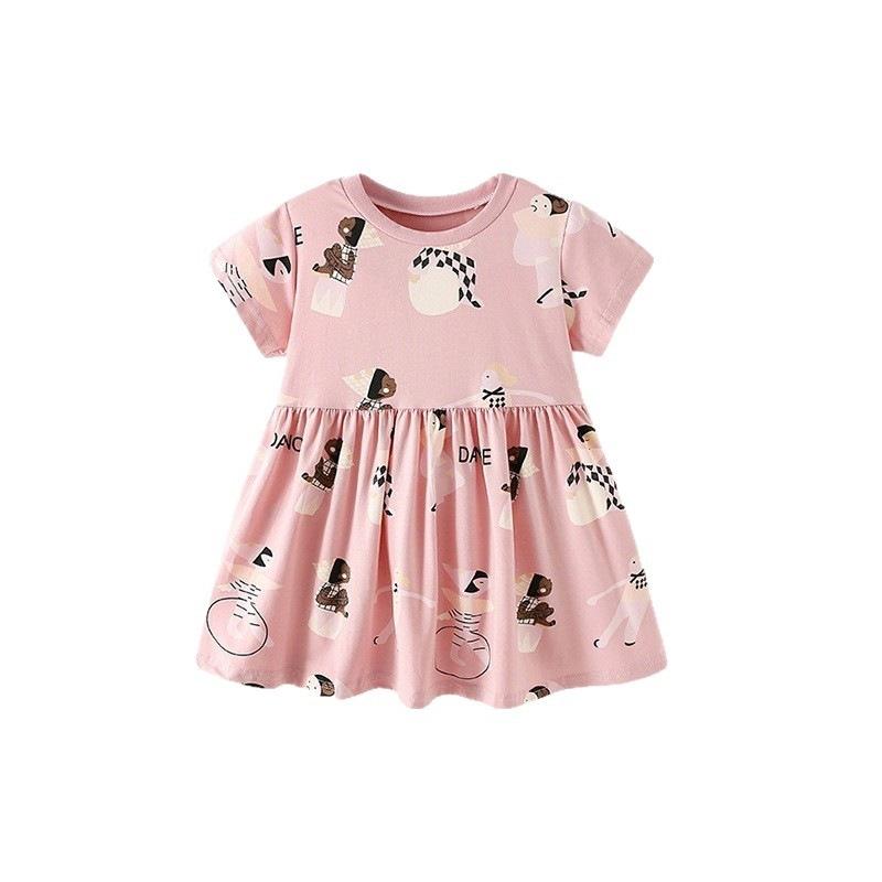 Girls Summer Round Neck Short Sleeve Dress Cute Princess for Toddlers and Kids