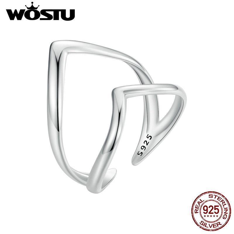 

BAMOER стерлингового серебра 925 пробы в стиле панк V-образное открывающееся кольцо двухслойное регулируемое кольцо простые ювелирные изделия для женщин 2.6mm серебряный