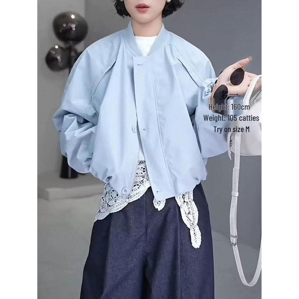 Dámská krátká baseballová bunda na zip v korejském stylu - Jaro/Podzim 2025 Volný ležérní trend