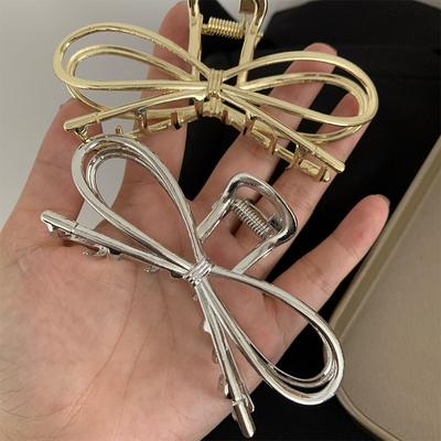 Pinze per capelli a fiocco vintage Squisiti fermagli per capelli in metallo oro argento con fiocco gigante per donne Accessori per capelli Barrette Clip a squalo