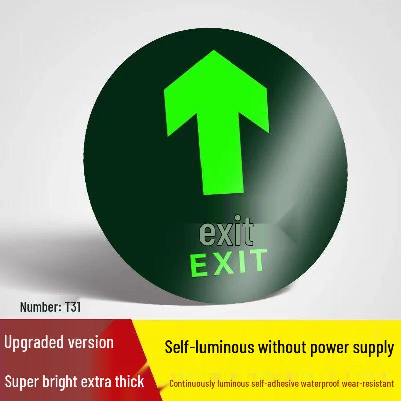 Luminous Safety Exit & Caution Sign: Floor Sticker with Arrow & Slippery Steps Indication