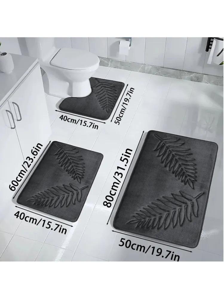18D Memory Foam 3-Piece Non-Slip Mat Set | Bathroom Absorbent + Living Room/Bedroom Multi-Use | Machine Washable Quick-Dry