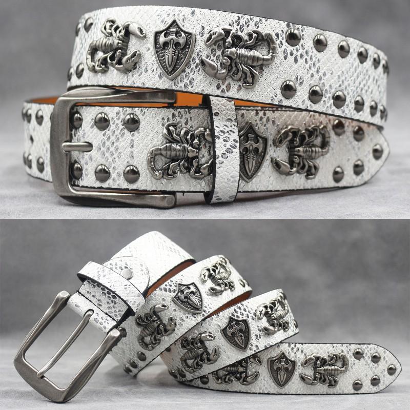 Original Punk Belt Men Women Skull Rivet Snake PU Leather Needle Buckle 105-125cm