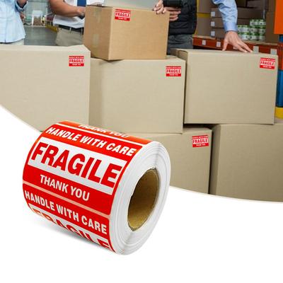 500Pcs/Roll Fragile Label Sticker Red White Handle with Care Fragile Thank You Self-adhesive Rectangle Package Box Shipping Warning Decal Kit