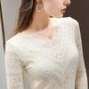 Herbst und Winter Langarm Basis Hemd Mesh Spitze V-ausschnitt Hohl Spitze Frauen