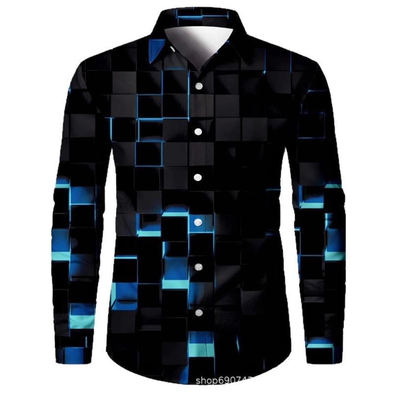 Men's Satin Long Sleeve Shirt Red Swirl Print Button-Up Casual Party Top