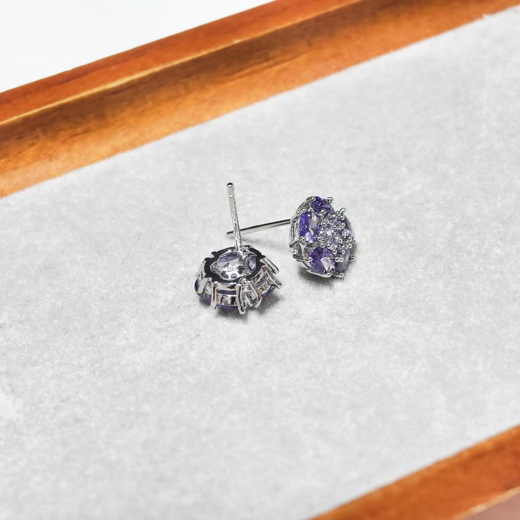 Gushen Petal Purple Zircon Stud Earrings - Lightweight, Cute Korean Style, Versatile Women's Floral Earrings.