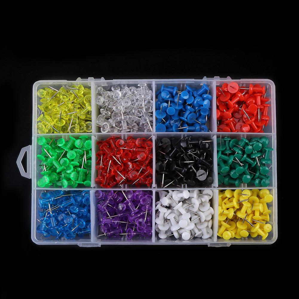 600pcs Multicolor Plastic Thumb Tacks Push Pins Set Home Office Message Board with Plastic Box