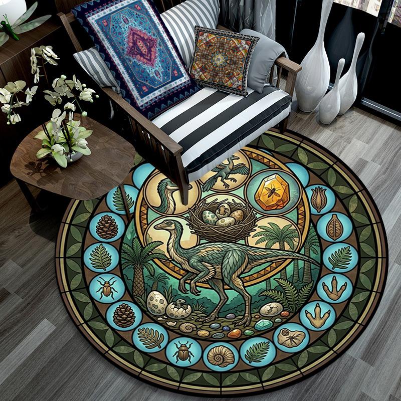 Prehistoric Glass Round Area Rug Under Office Chairs Bedroom Living Room Home Decor