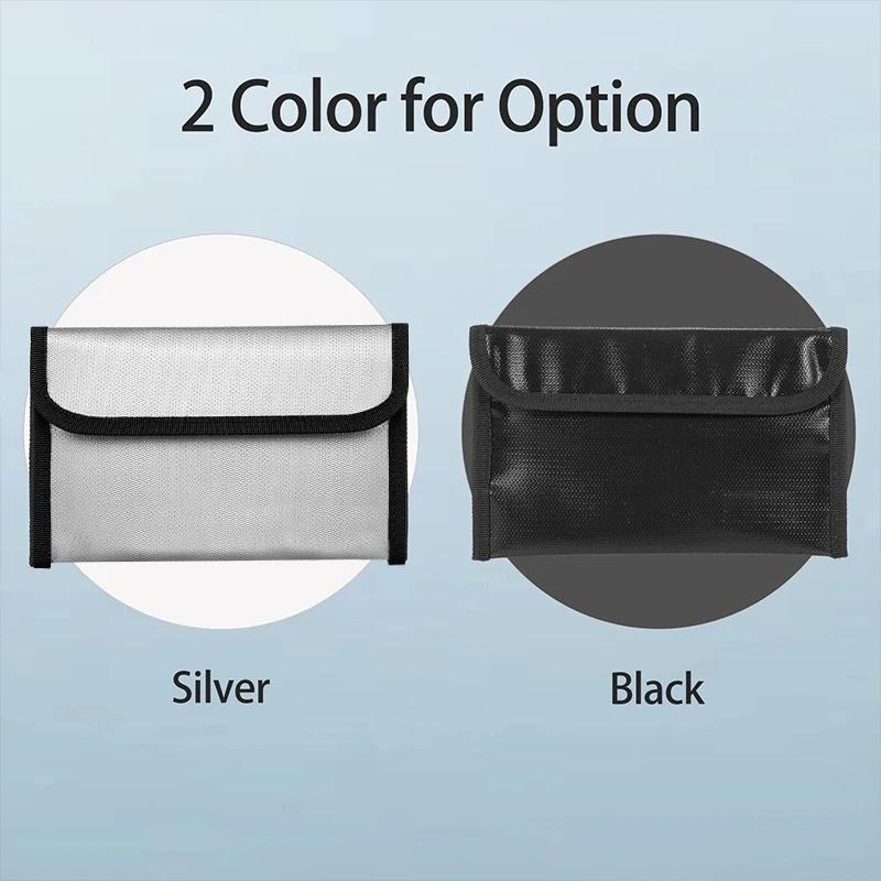 20.5x12cm Fireproof Document Bag Zipper Closure Cash Safe Storage Waterproof Pouch with Sticky Strip for Certificates Money Card