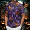 Men's Halloween Print Short Sleeve Henley Shirt Casual Round Neck Top with Button Detail Lightweight Breathable Fabric