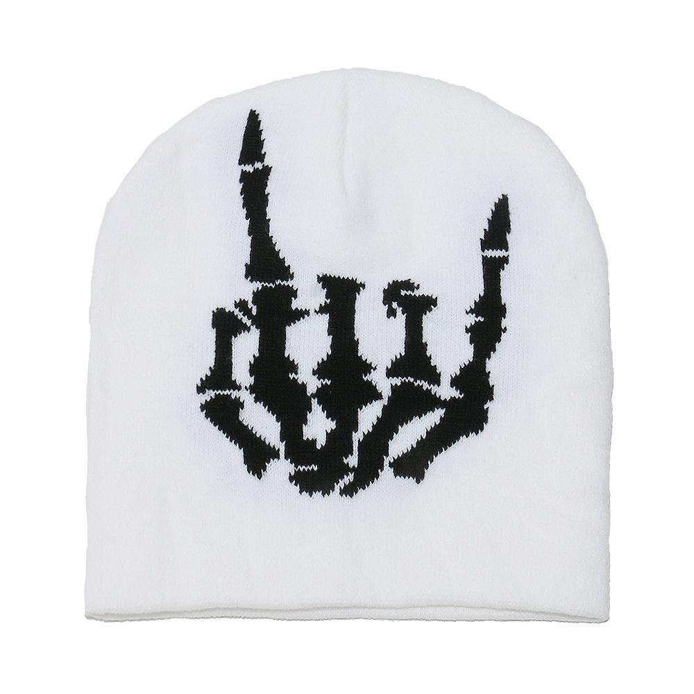 

Хэллоуин осень и зима кость палец пародия шерстяная шапка хип-хоп панк стрит пуловер теплая вязаная холодная шапка мужчина M（56-58cm） белый