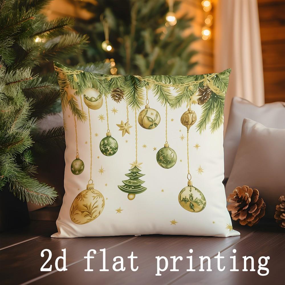 Home Decor Christmas Wreath & Deer Digital Print Pillows Pattern Cushion Cover Suitable For Sofa Bedroom Car Pillow Cover