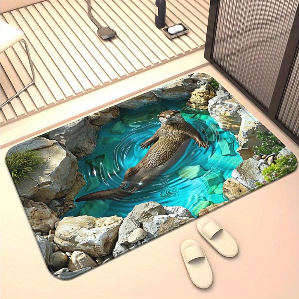 Illusion Pool Otter Doormat 3D Design, Otter Swimming, Strong Water Absorption