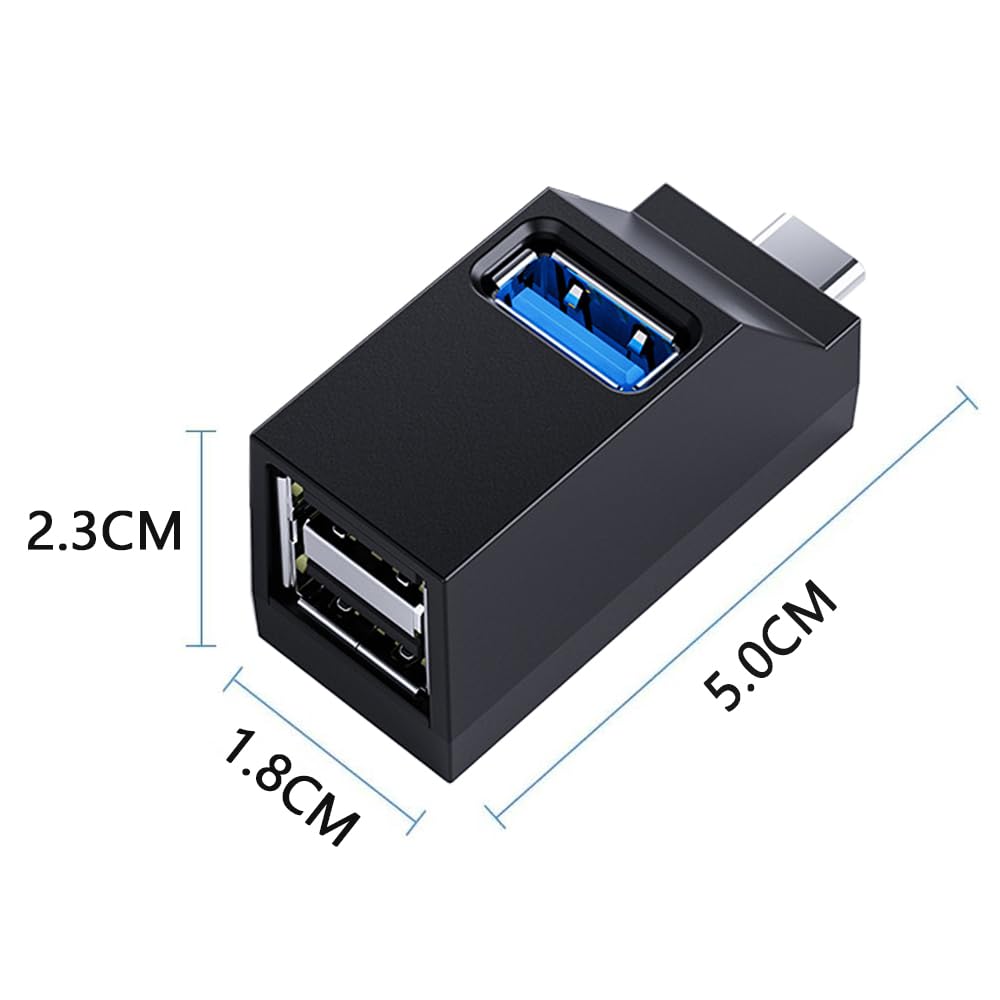 USB USB Port High Compact Type-C Hub, 3-Port Type-C Hub, 3.0 + 2.0 Combo, Ultra-Small, Expansion, Speed, Lightweight, Portable, 1-Piece (Black)