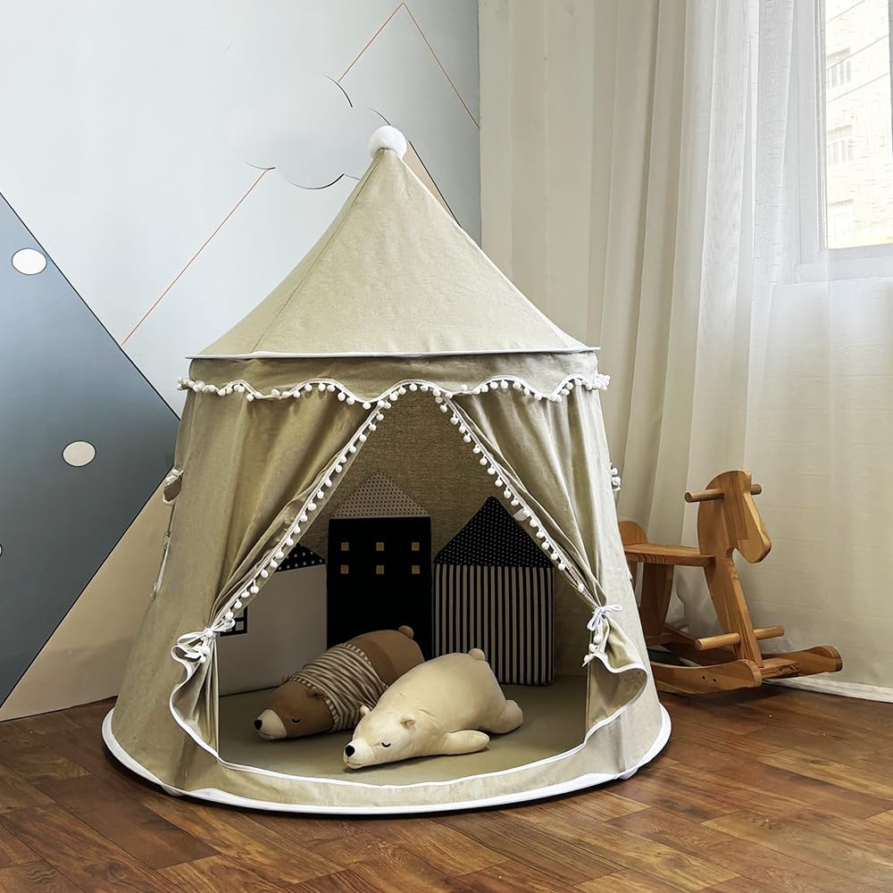 NASSIA Kids' Tent, Indoor Secret Base, Canvas Playhouse for Kids, Easy Assembly, for Girls and Boys, Castle, Kindergarten, Parent-Child Room (Beige)