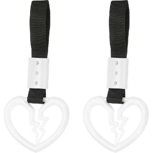 PATIKIL 2Pcs Broken Heart Shaped Car Handle Straps, Car Hanging Accessories Bumper Warning Ring Drift Charm For Auto Decor Interior Exterior