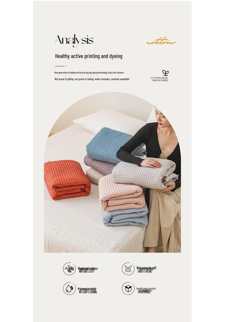 Pure Cotton Waffle Texture Blanket - Versatile Coverlet for Nap, Air Conditioning, or Summer Use